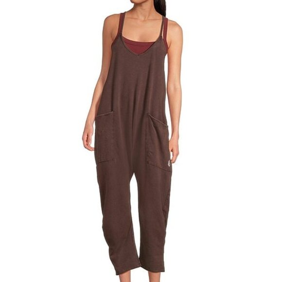 Free People Pants - FP Movement Scoop Ankle Length Patch Pocket Hot Shot Onesie Color Dark Espresso